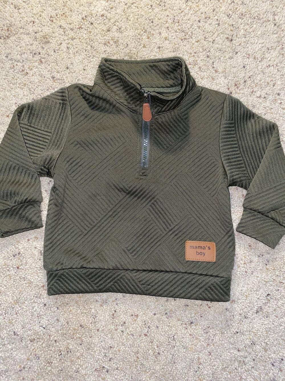 Mama’s Boy 1/4 Zip 18 24 Month Toddler Boutique Fall Winter Green Pullover